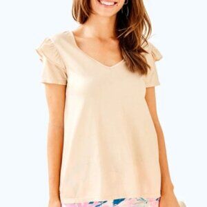 Lilly Pulitzer Gold Metallic Ruffle Sleeve Top XS